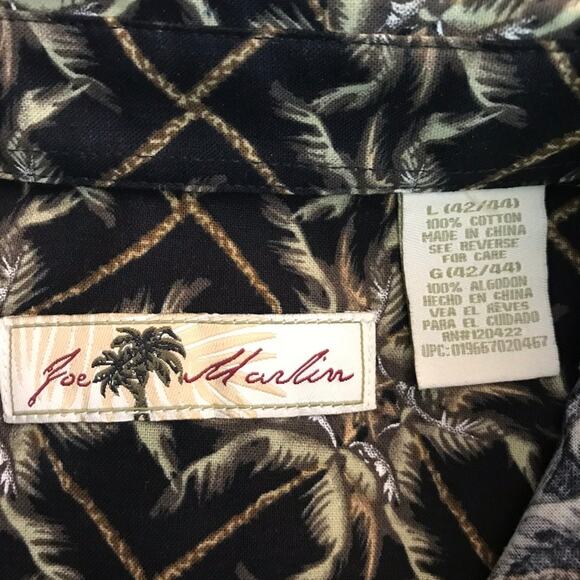 Joe Marlin Men's Button Front Shirt Casual Short Sleeves Tropical Motif Sz Large - Picture 7 of 7